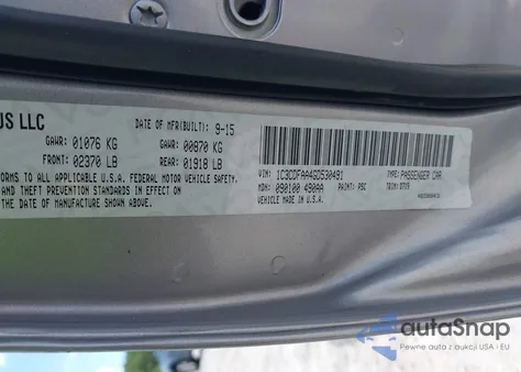 2016 Dodge Dart Se from USA, damaged, VIN 1C3CDFAA4GD530491